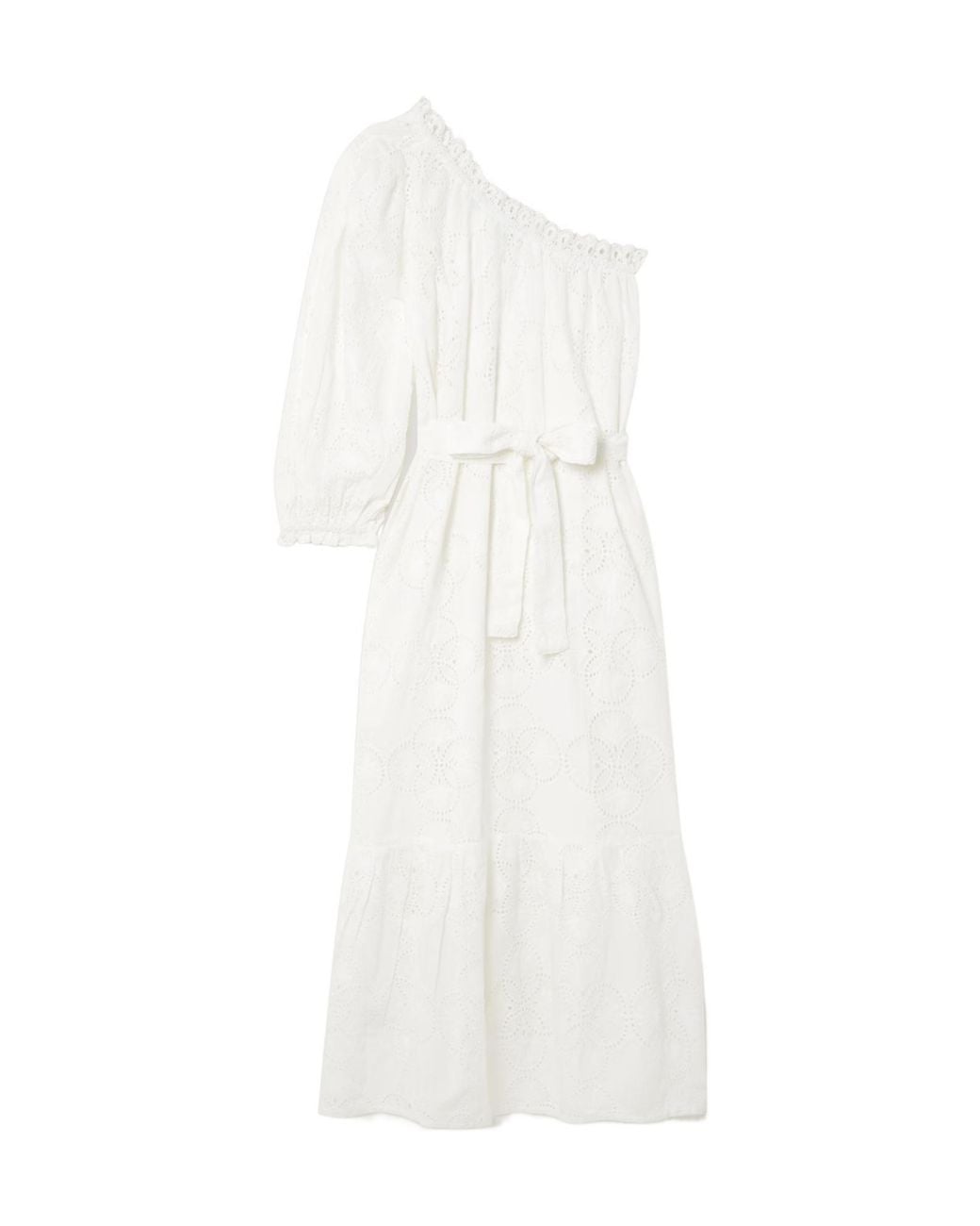 Melissa Odabash White Oneshoulder Broderie Anglaise Cotton Midi Dress