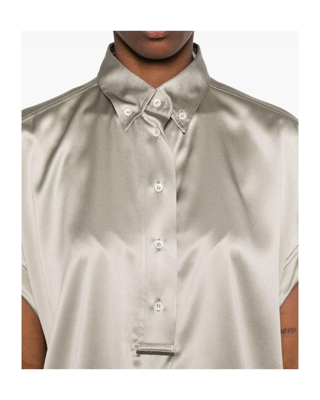 Brunello Cucinelli Gray Stretch Satin Monili Shirt