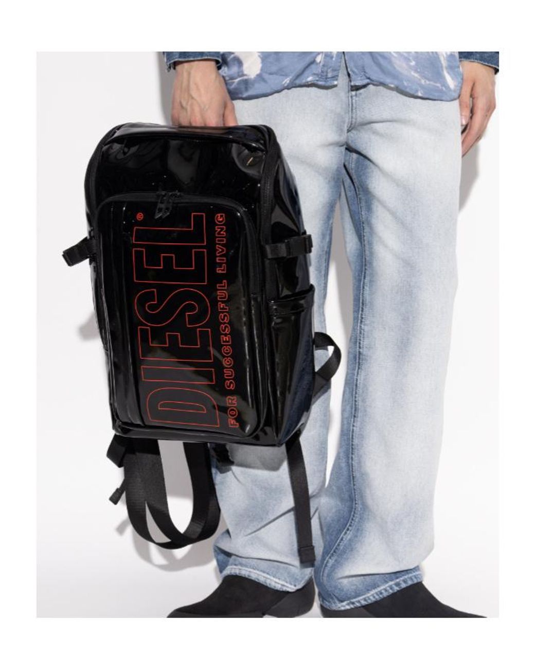 DIESEL Black Logo Print Zip-Up Backpack for men