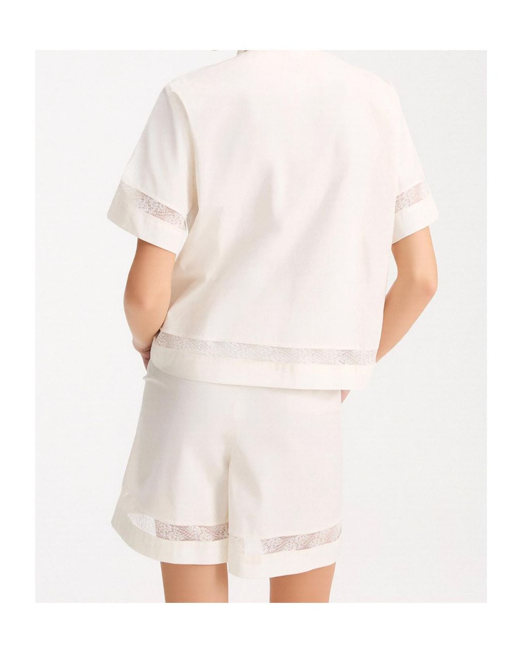 Marella White Lace-Adorned Poplin Shirt