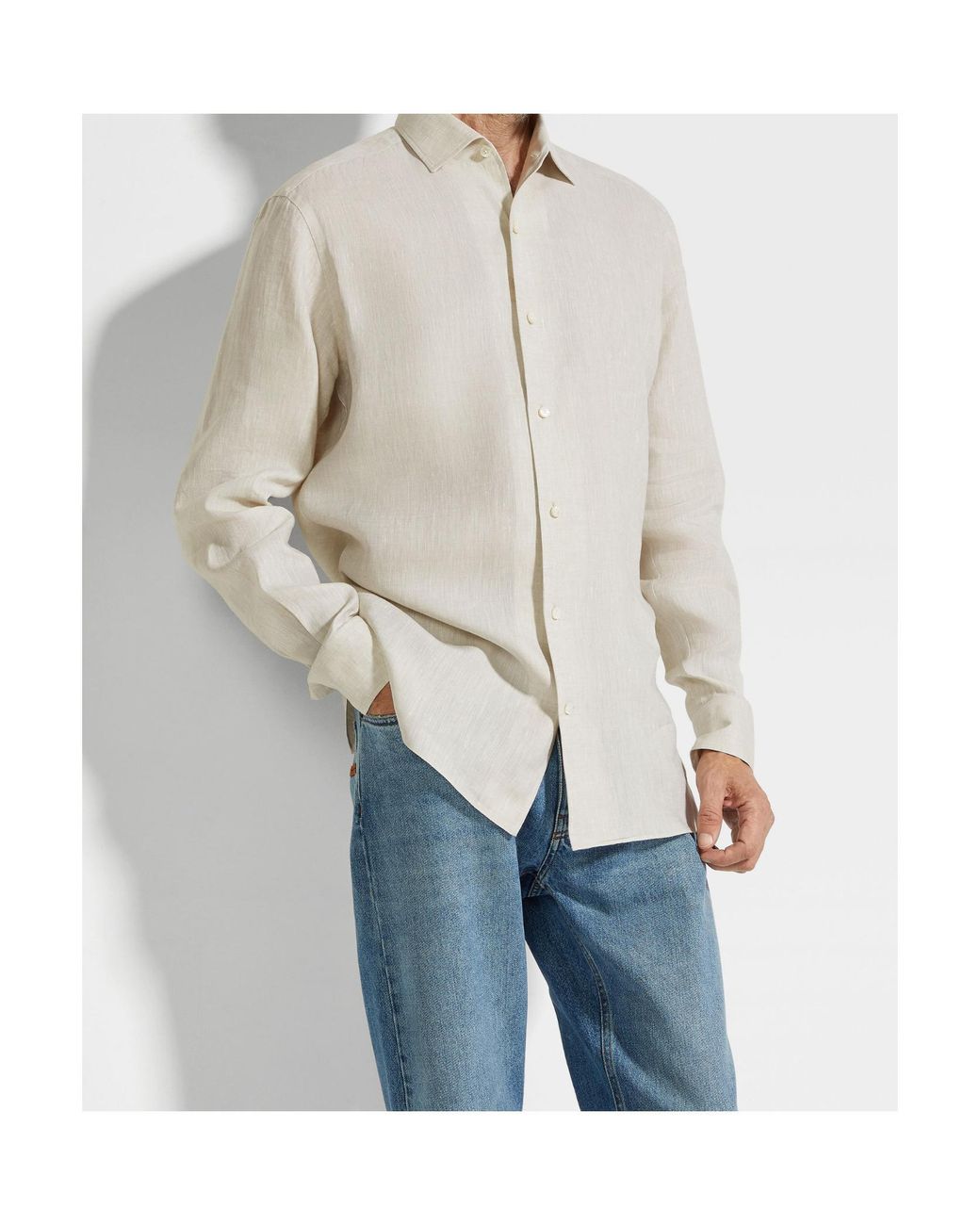 Zegna White Oasi Lino Long-Sleeved Shirt for men