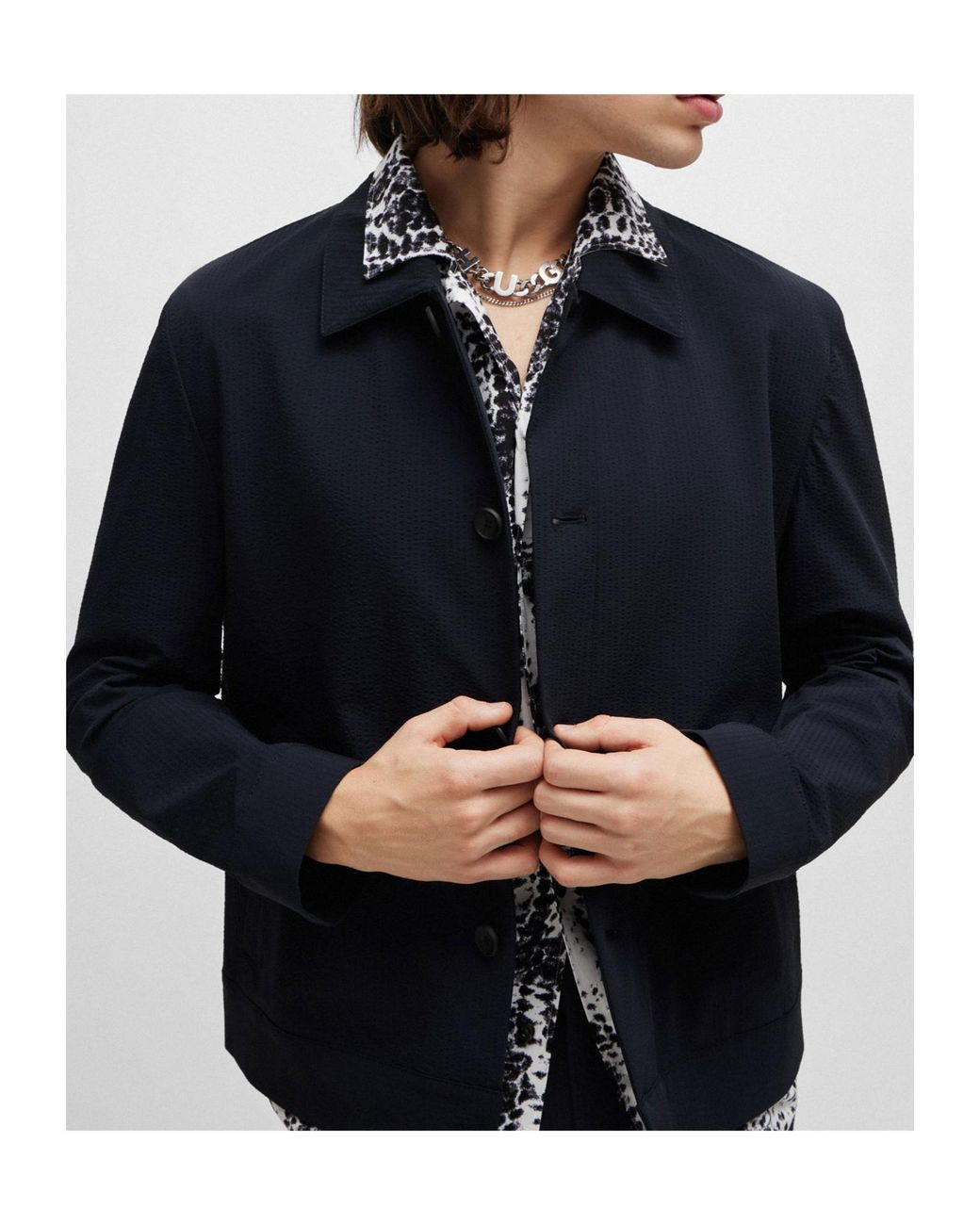 Boss Blue Long-Sleeved Casual Jacket for men