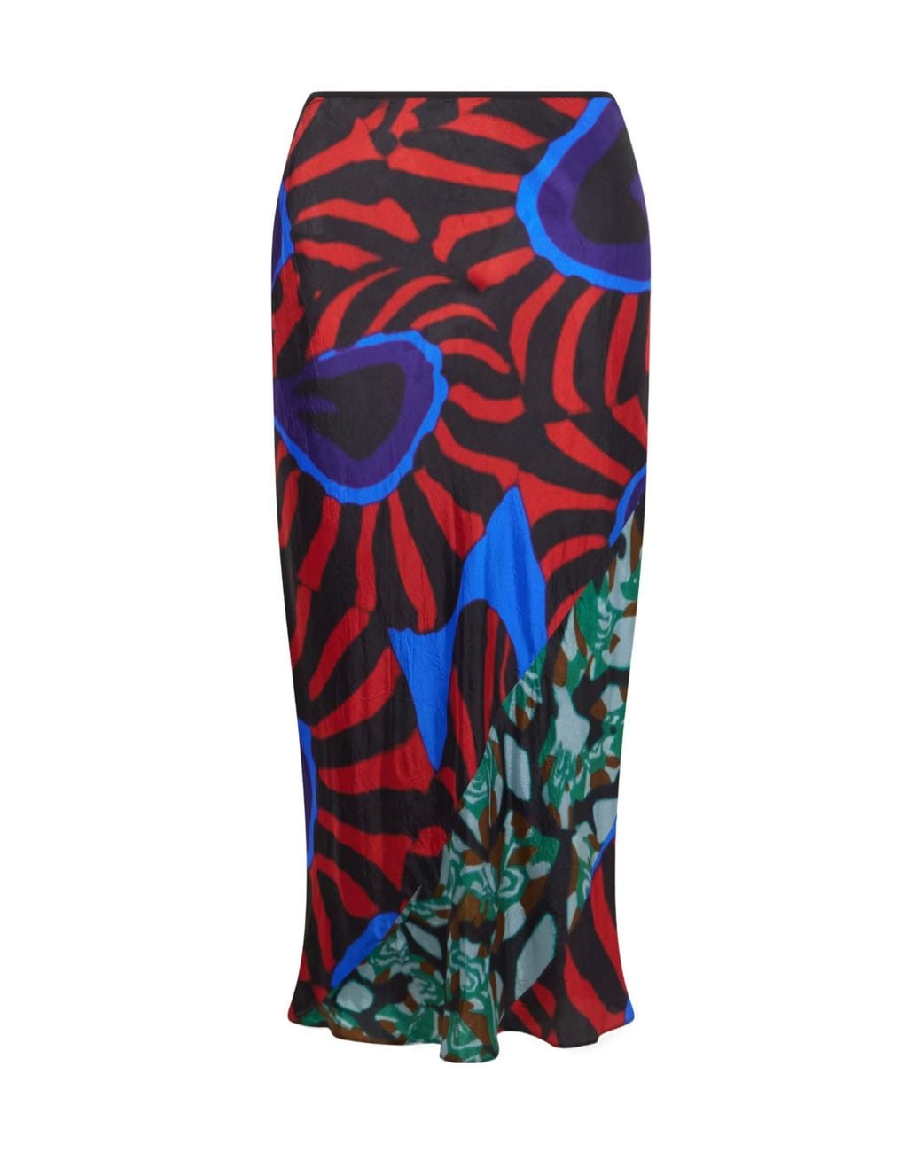 Dries Van Noten Blue Printed Satin Midi Skirt