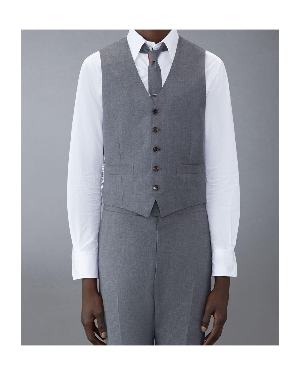 Thom Browne Gray Super 120's Twill 5-Button Vest for men