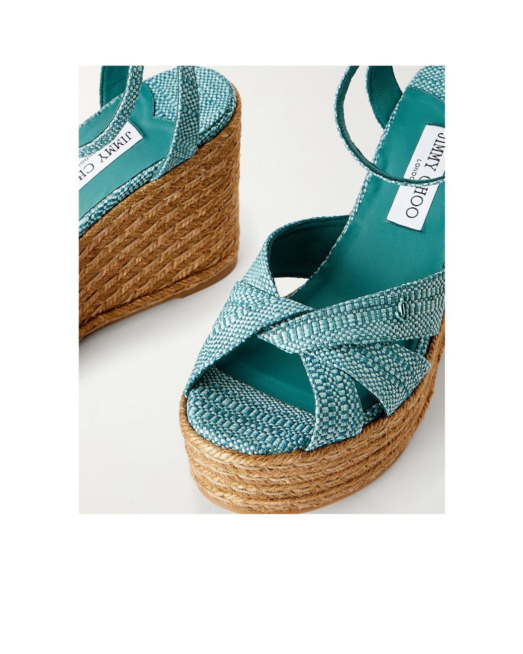 Jimmy Choo Blue Raffia Platform Wedge Sandals
