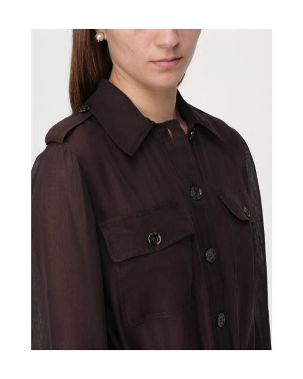 Saint Laurent Brown Saharienne Belted Long-Sleeved Dress