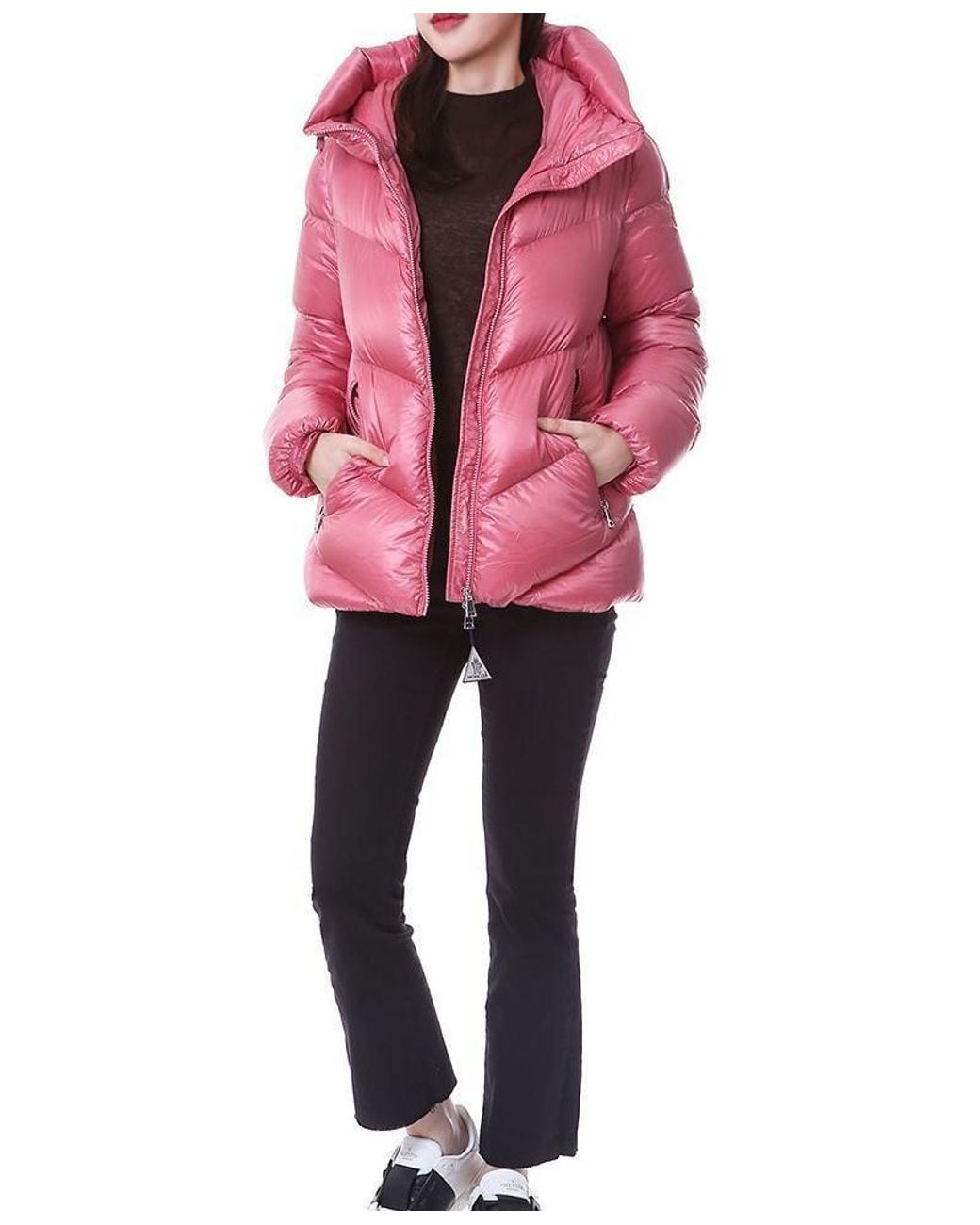 Moncler Pink Cropped Hooded Down Jacket
