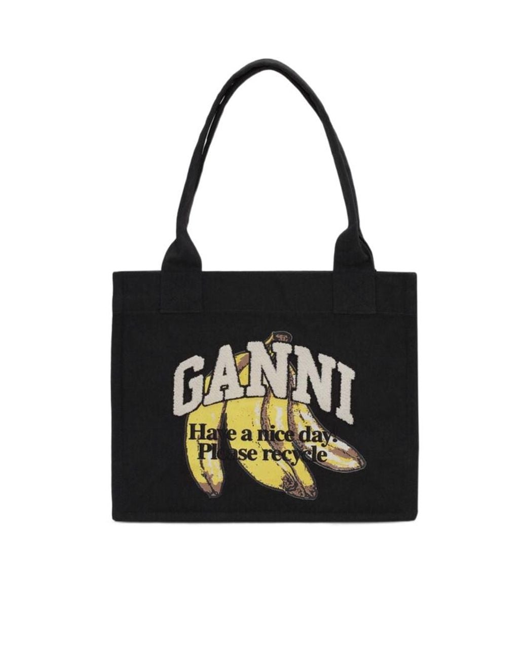 Ganni Black Large Banana Printed Tote Bag