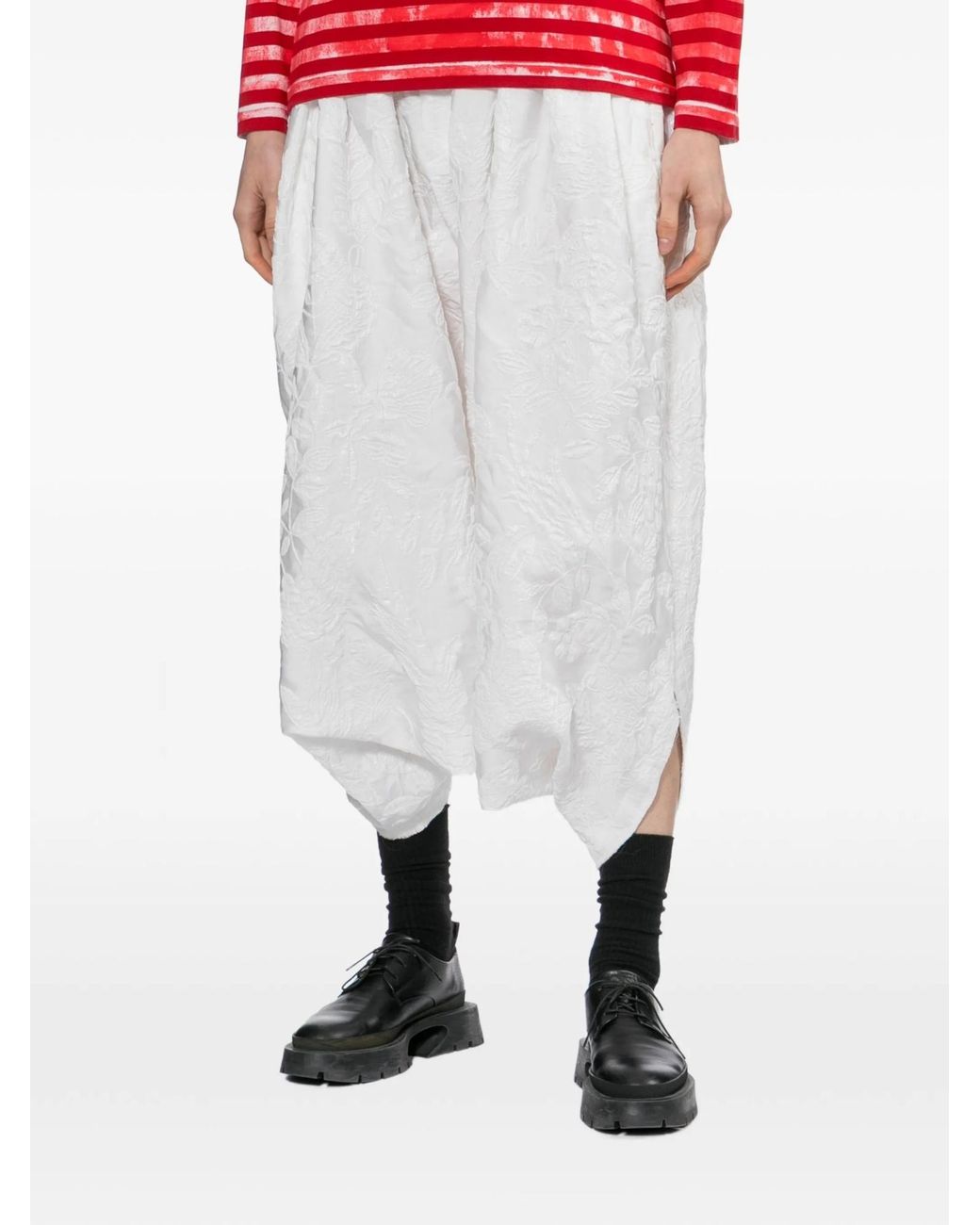 Comme des Garçons White Floral-Embroidered Cropped Trousers
