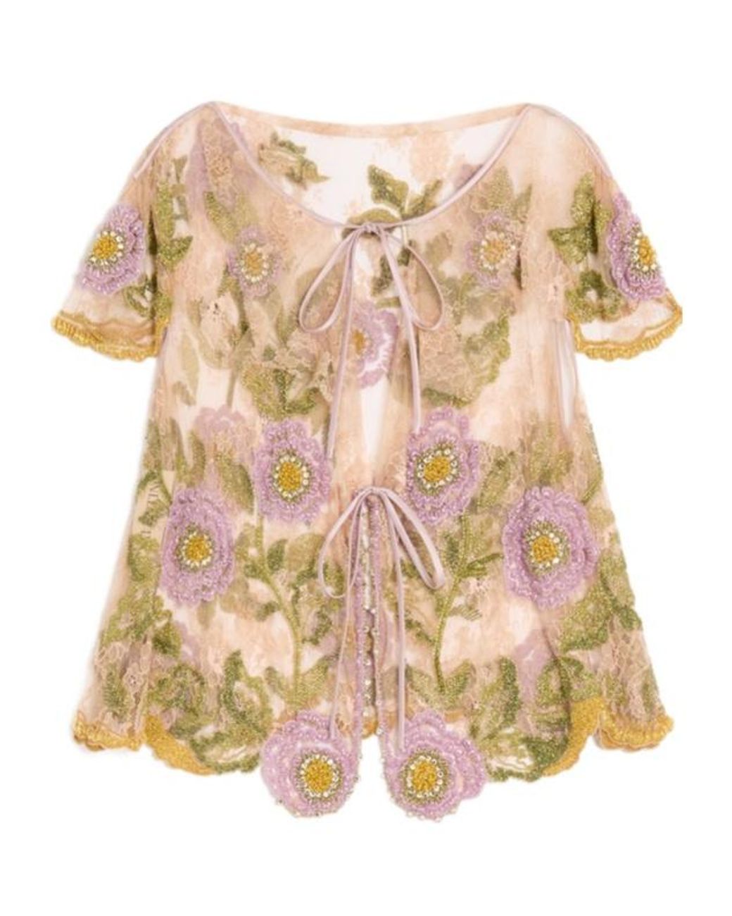Valentino Natural Floral Embroidered Top