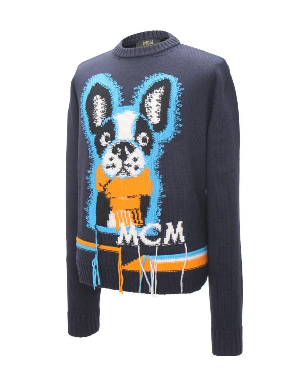 MCM Blue Pattern Logo Embroidered Sweater for men