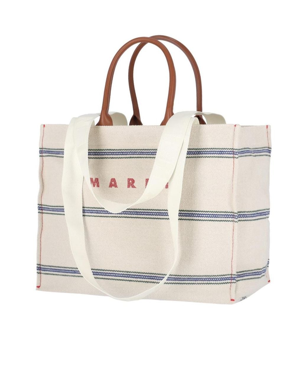 Marni Natural Logo Embroidered Striped Large Tote Bag for men