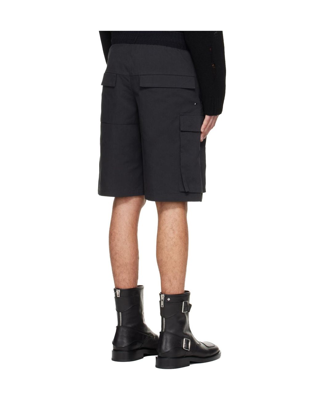 HELIOT EMIL Black Pulsar Elastic Waist Cargo Shorts for men