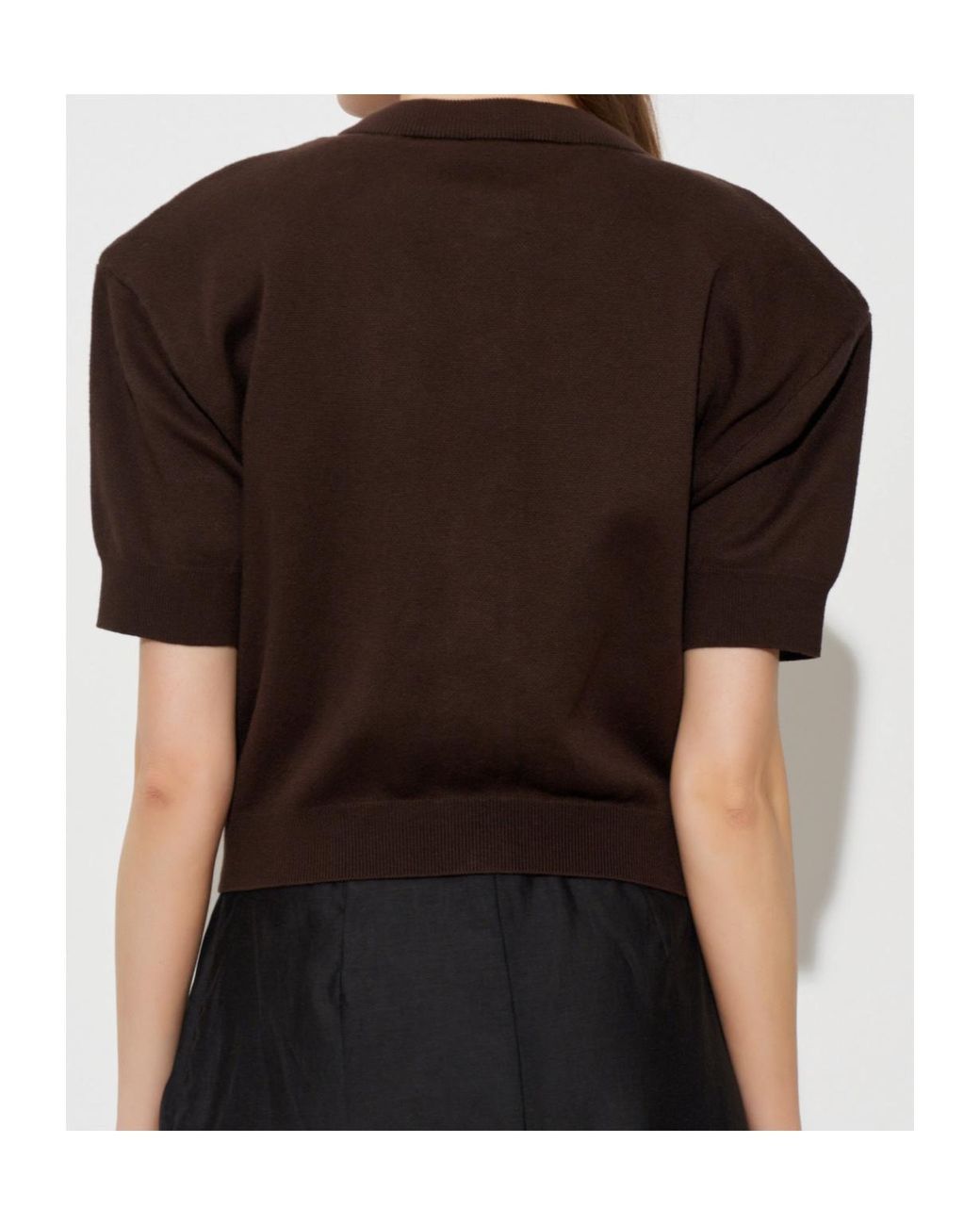 ROTATE BIRGER CHRISTENSEN Brown Logo Button Short-Sleeve Cardigan