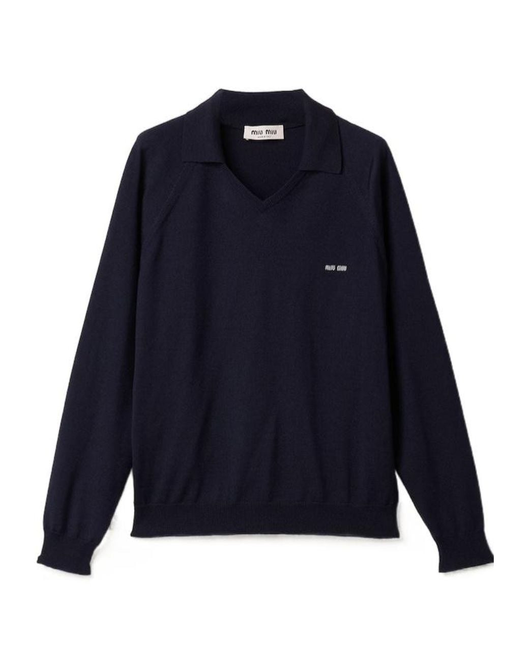 Miu Miu Blue Logo-Embroidered Polo Jumper