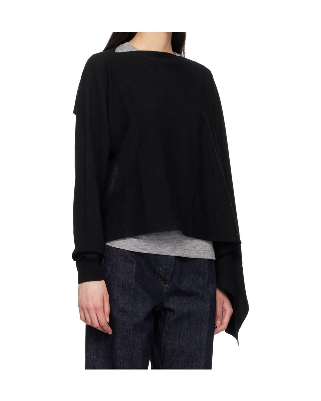 Jil Sander Black Cape-Style Single-Sleeve Knitwear