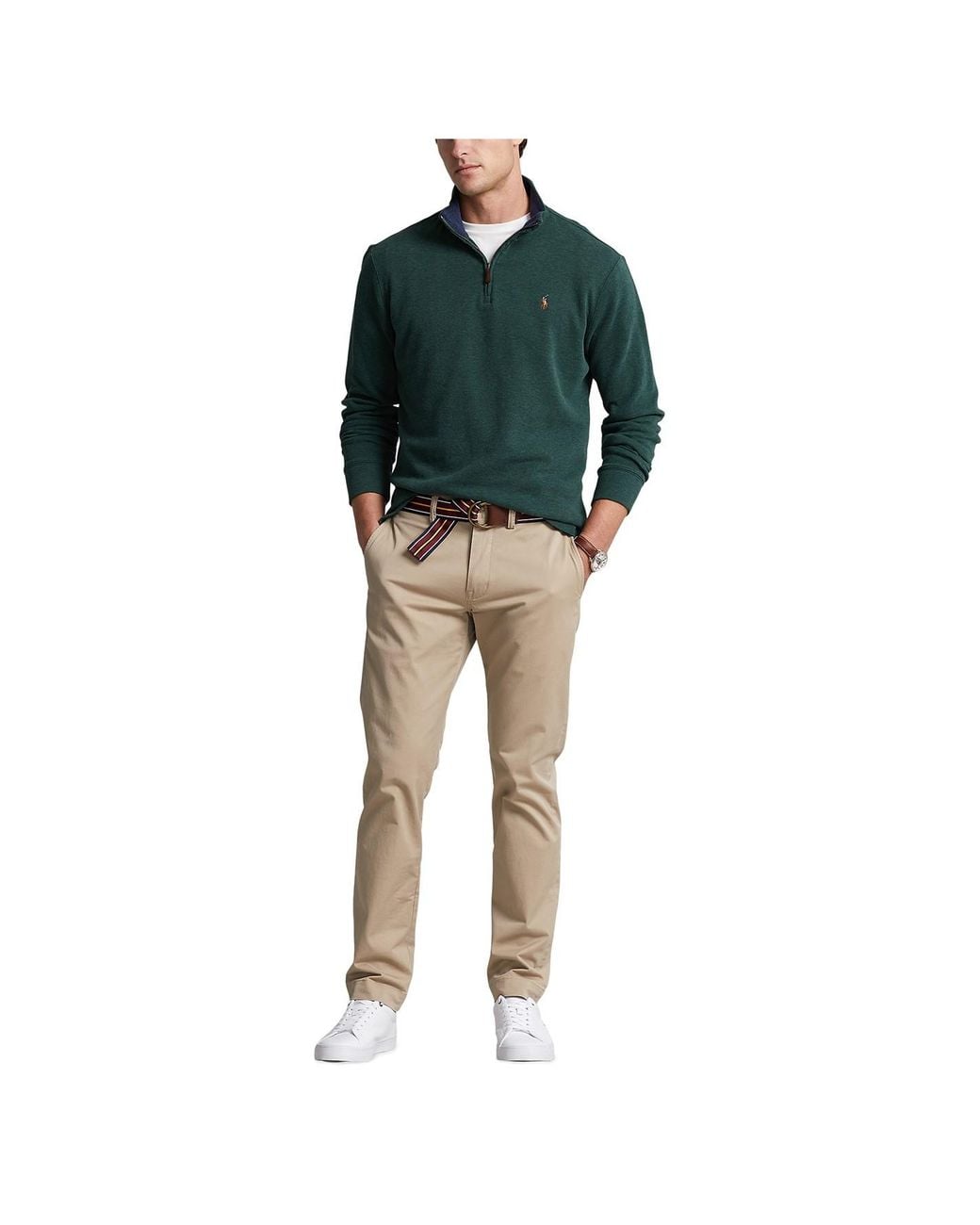 Polo Ralph Lauren Green Long-Sleeved Stand-Up Collar Pullover for men