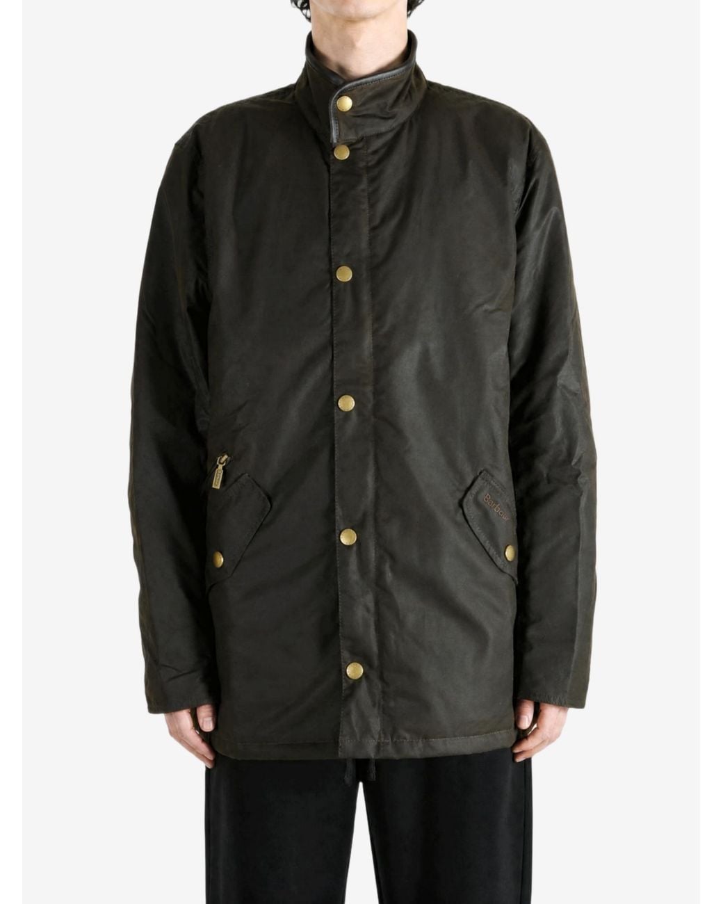 Barbour Black Waxed-Cotton Funnel-Neck Jacket for men