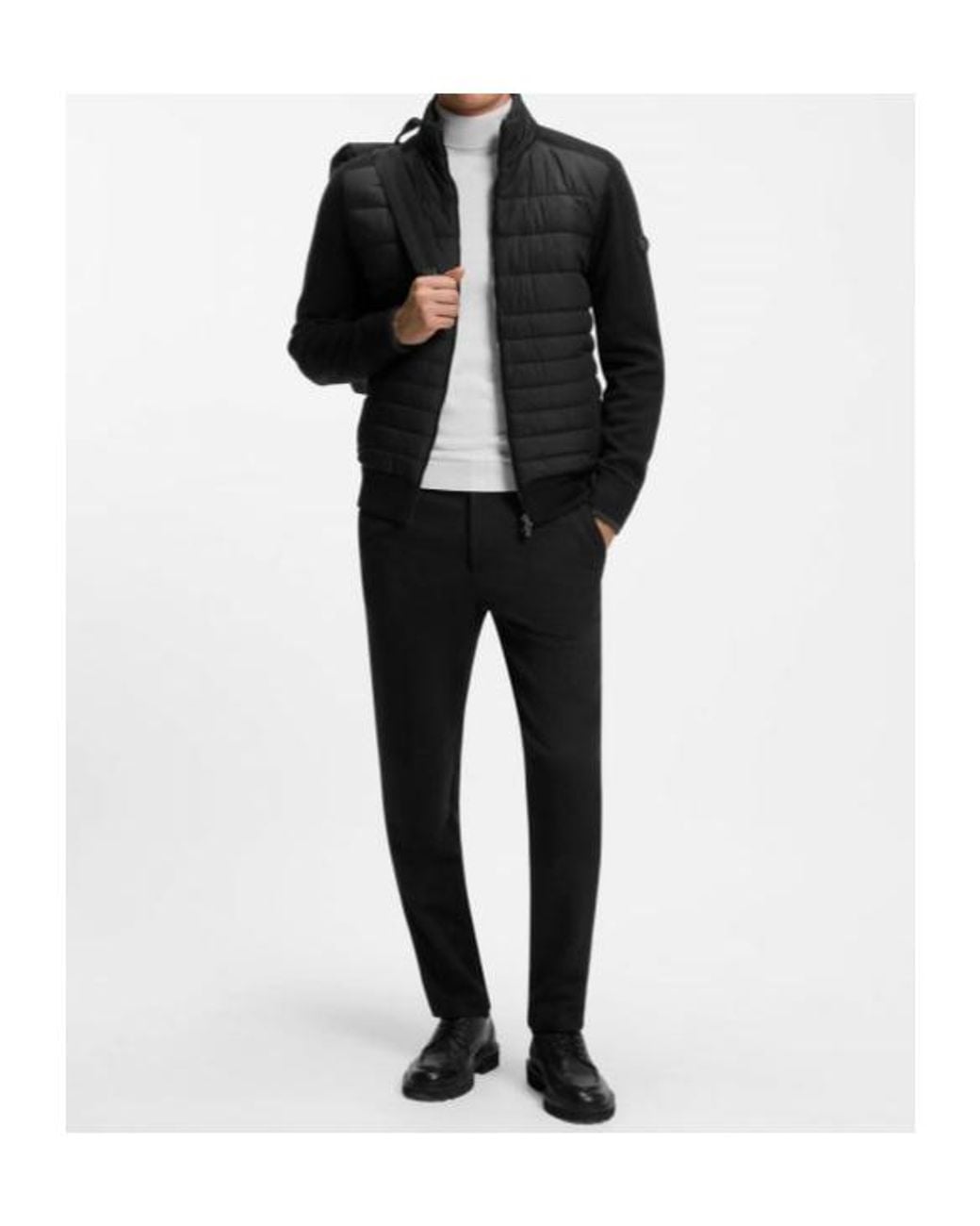 Boss Black Quilted Stand Collar Jacket for men