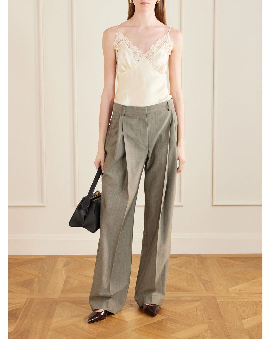 Stella McCartney White Lace-Trimmed Silk-Satin Top