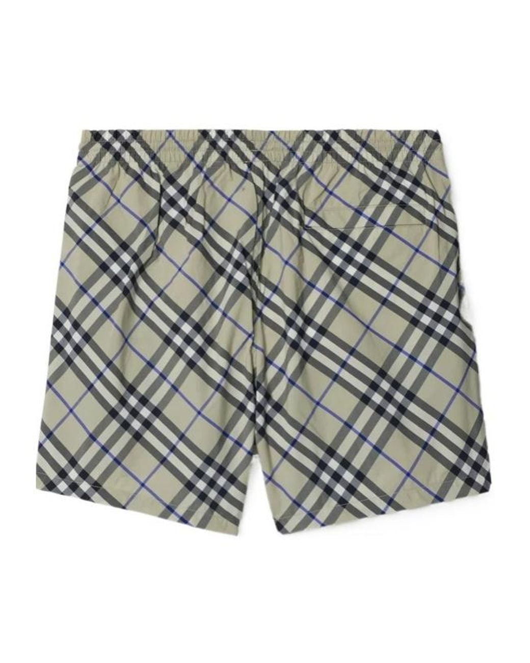 Burberry Gray Checked Drawstring-Waist Swim Shorts for men