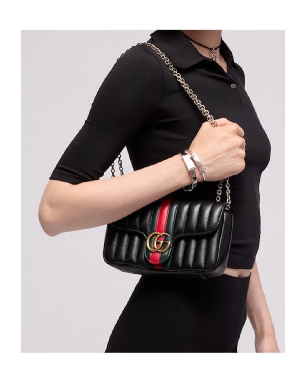 Gucci Black Jetset Gg Marmont Small Shoulder Bag