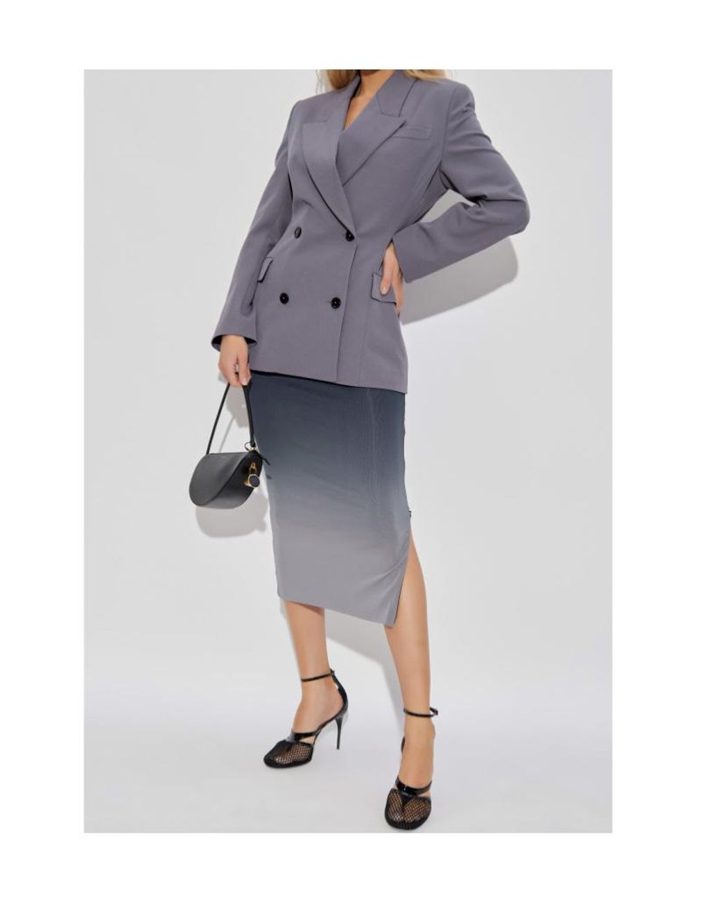 Alaïa Gray Alaïa Side Zipped Midi Skirt