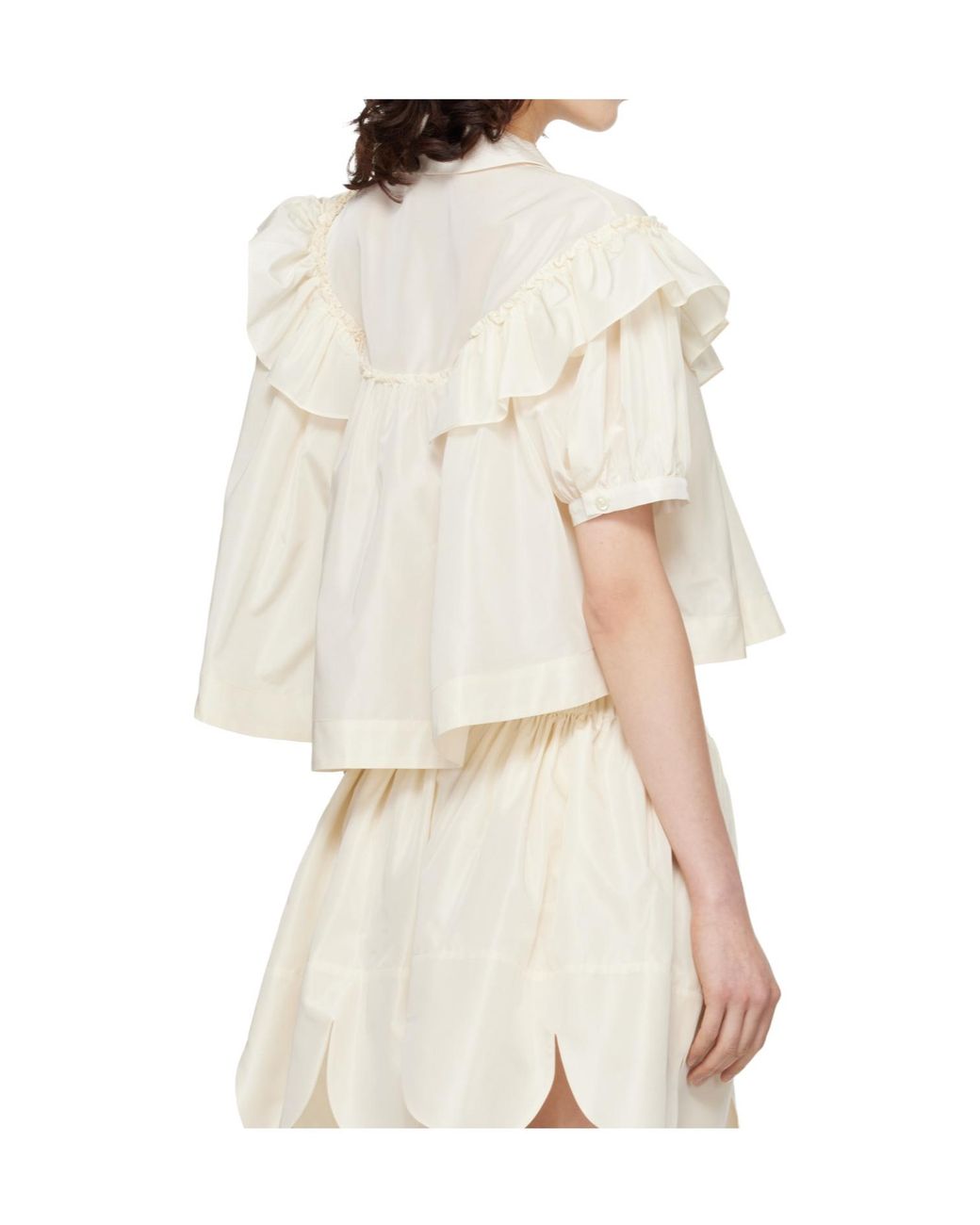 Simone Rocha Natural Cropped Puff Sleeve Ruffle Frill Shirt