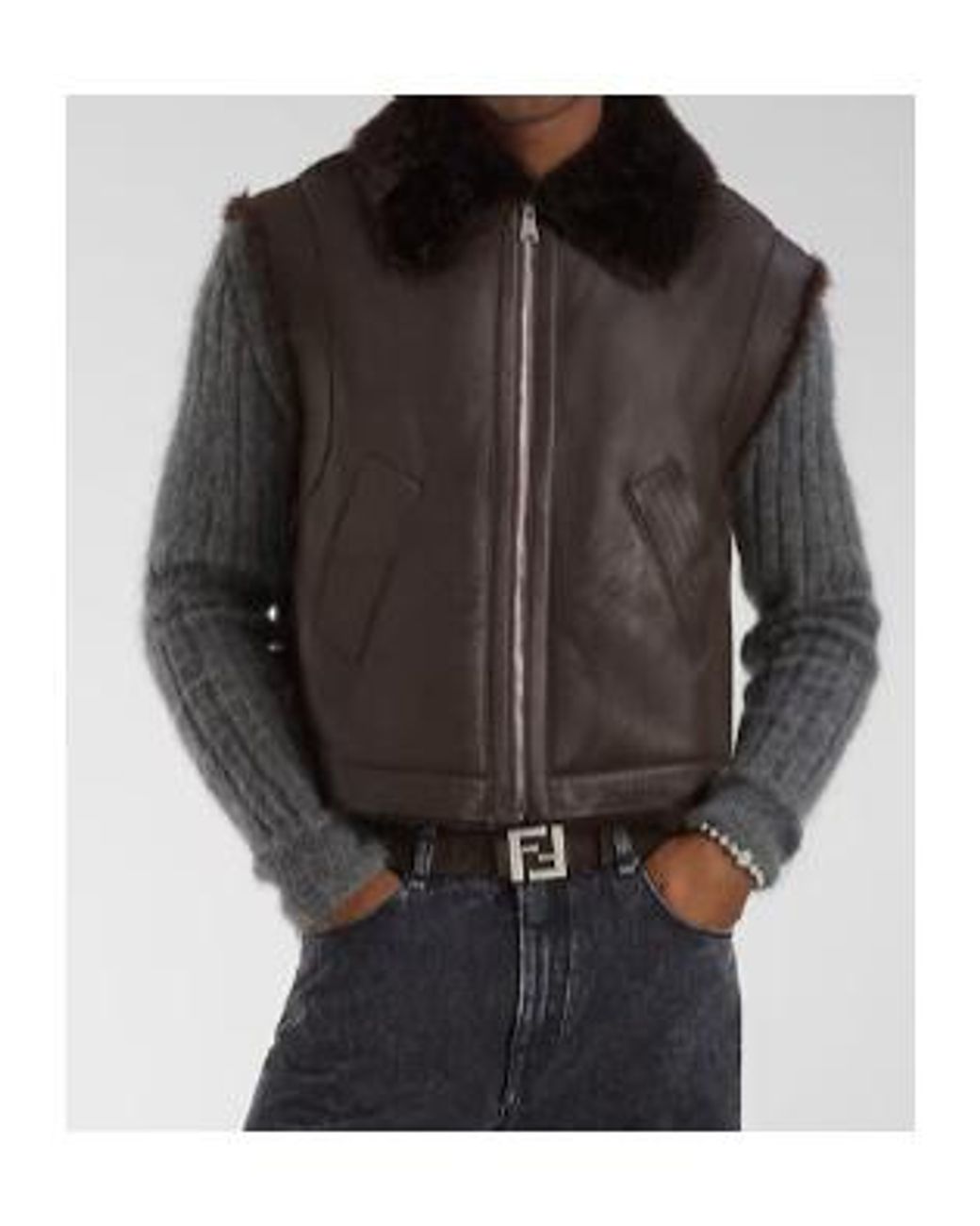 Fendi Black Ff Plaque Cropped Shearling Vest for men