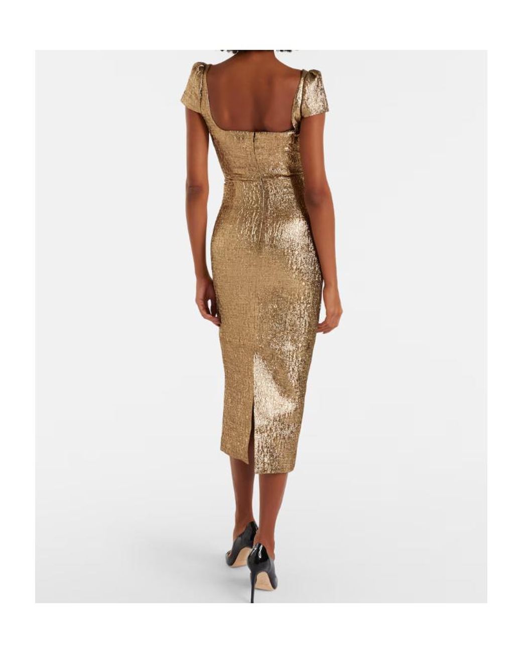 Roland Mouret Brown Draped Lamé Jacquard Cocktail Dress