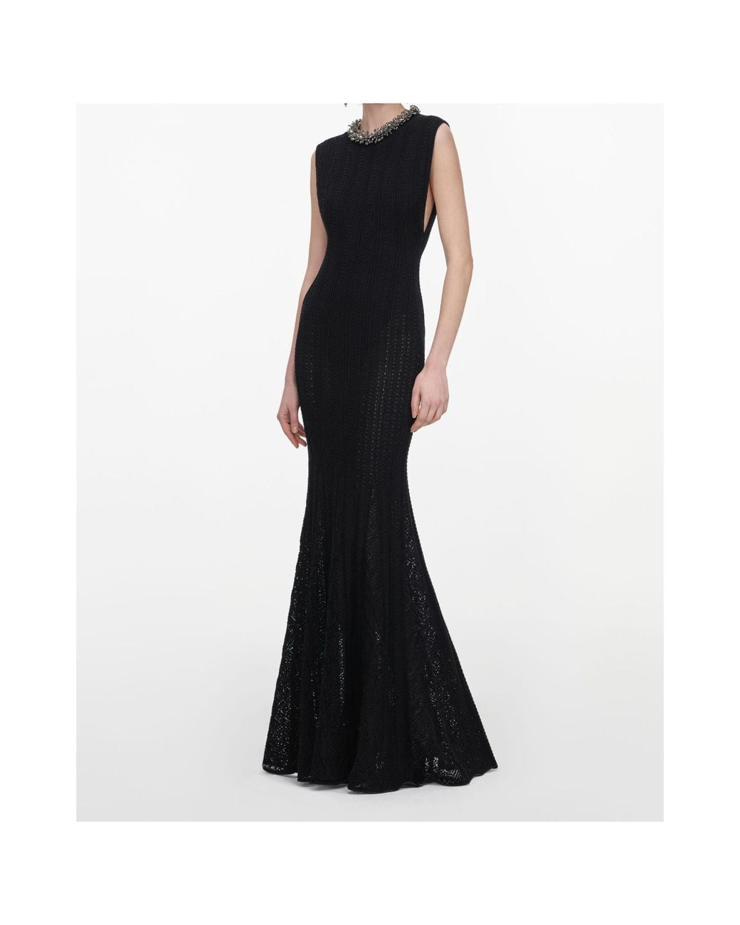 Self-Portrait Black Beaded Openwork Knit Maxi Skirt