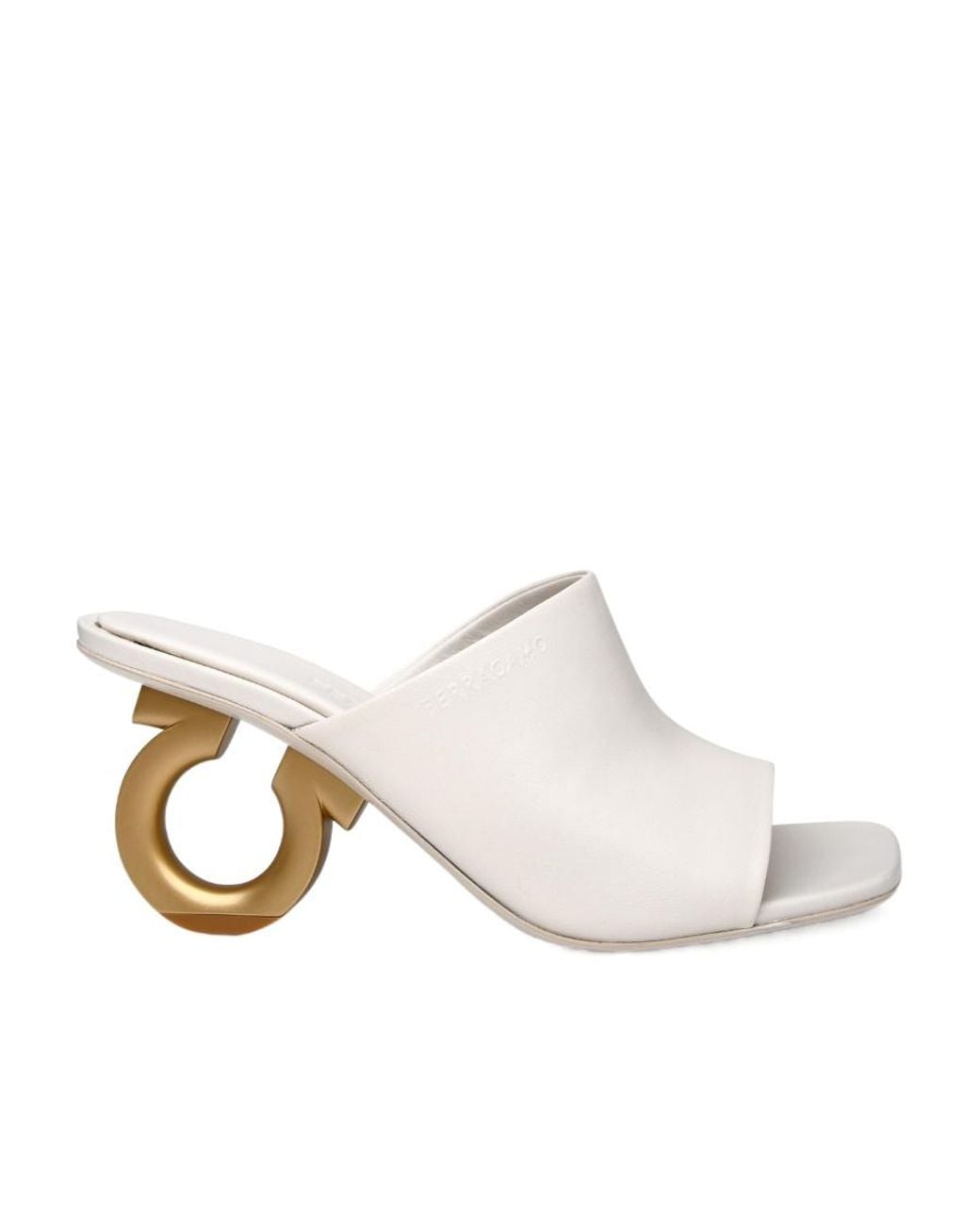 Ferragamo White Square High-Heeled Sandals