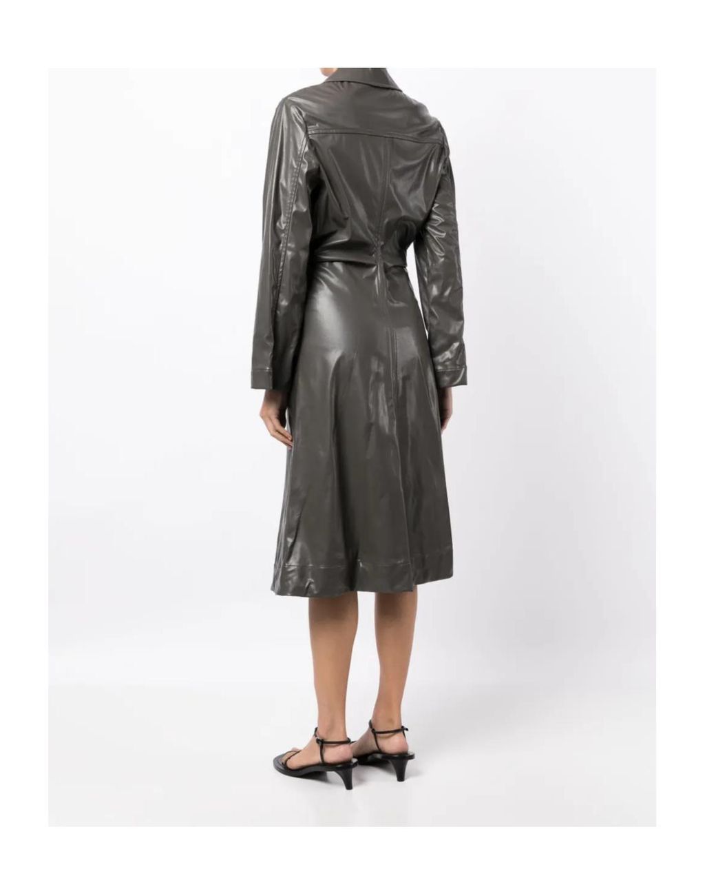 Low Classic Gray Ruched Faux-Leather Shirt Dress