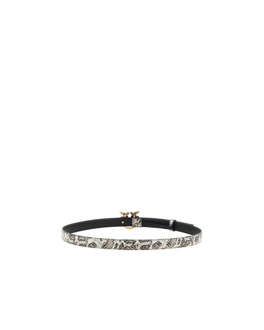 Pinko White Love Birds Printed Leather Belt