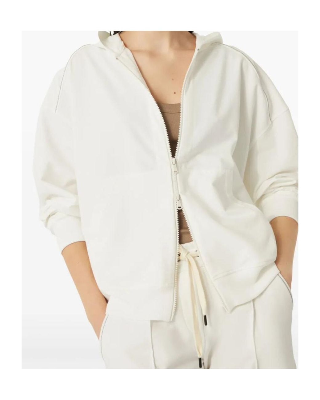 Brunello Cucinelli White Monili-Embellished Zipped Hoodie