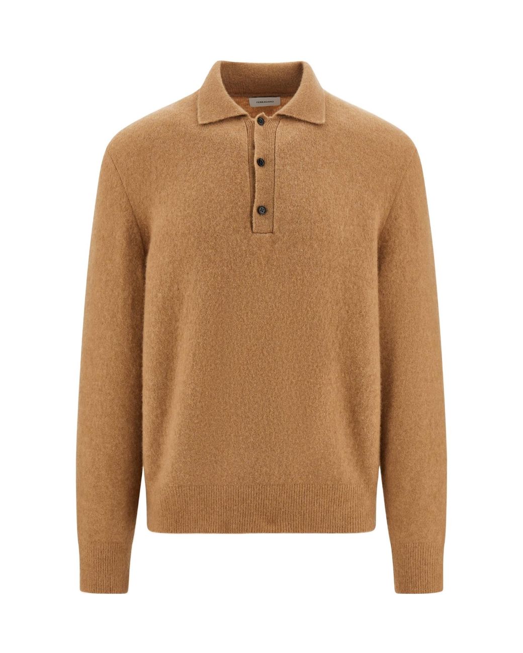 Ferragamo Brown Ferragamo Button Detailed Knitted Polo Shirt for men