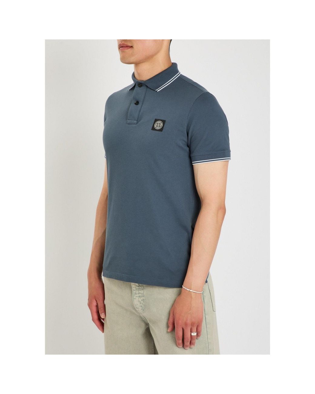 Stone Island Blue Cotton Slim-Fit Short-Sleeve Polo for men