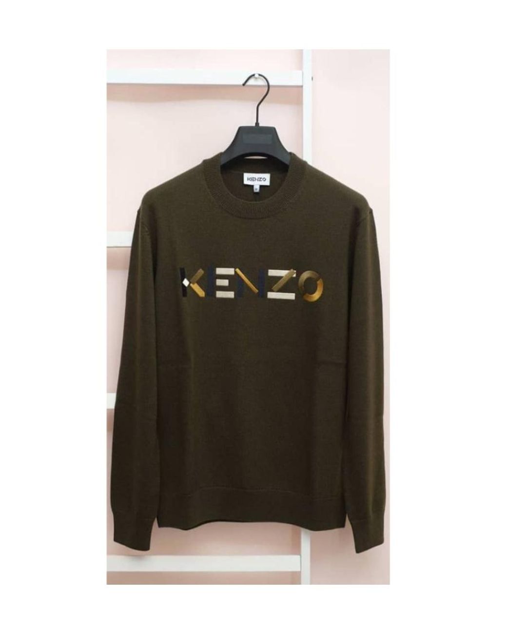 KENZO Green Embroidered Logo Wool Jumper for men