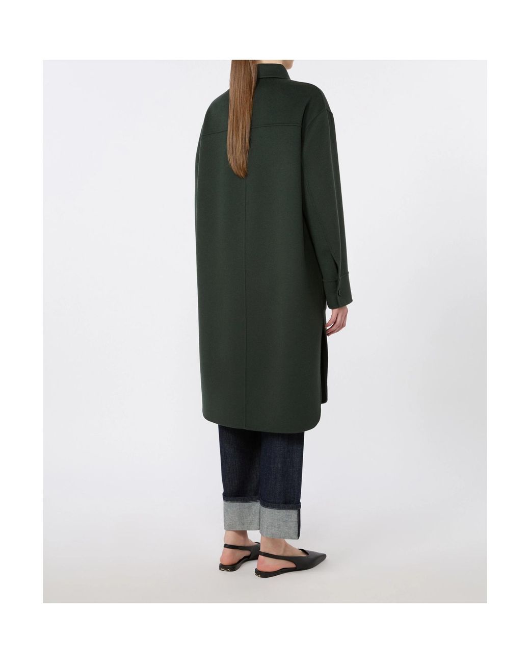 Max Mara Green Virgin Wool Button-Down Coat