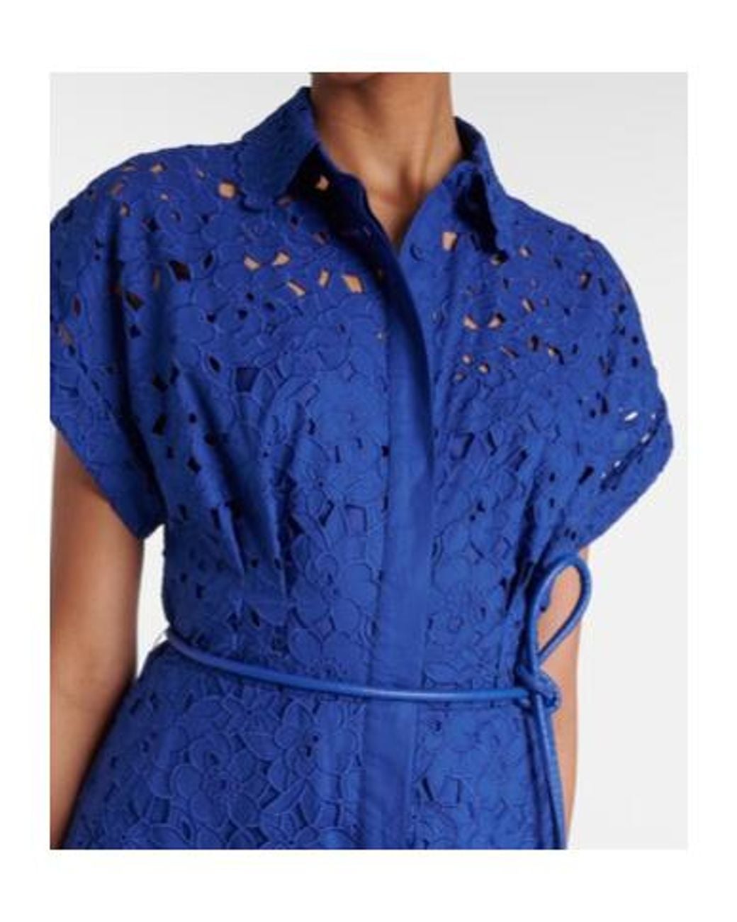 Rebecca Vallance Blue Floral Cotton Lace Shirt Dress