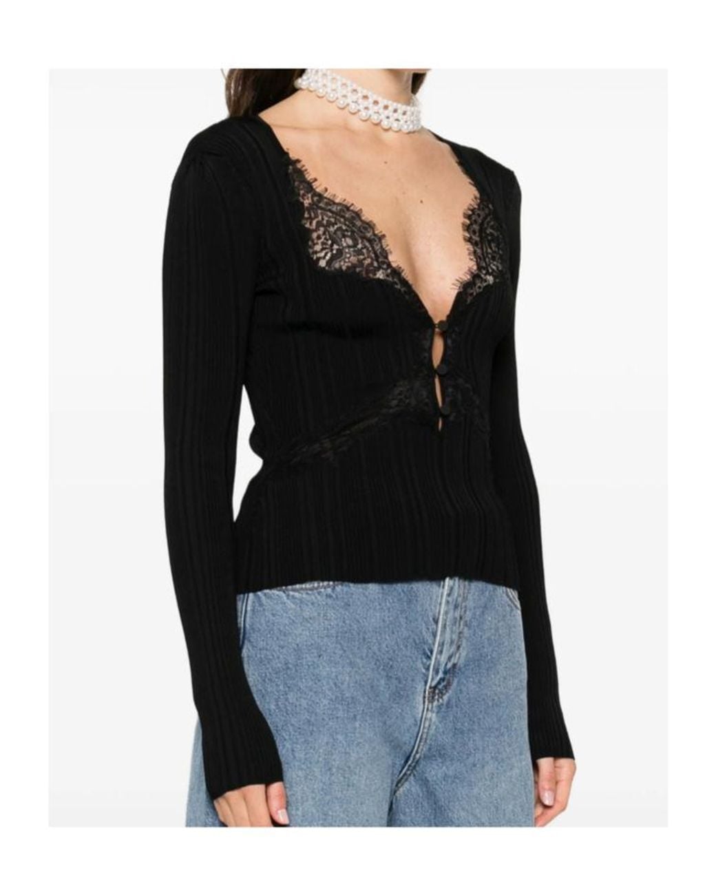 Self-Portrait Black V-Neck Knitwear