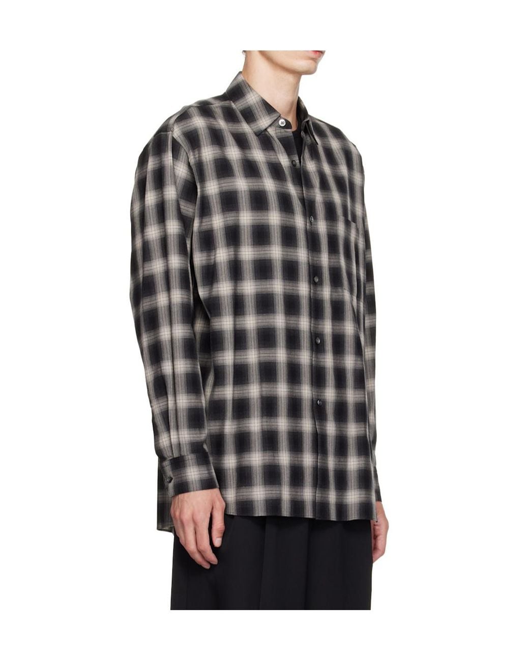 Ssstein Black Long-Sleeved Plaid Shirt for men