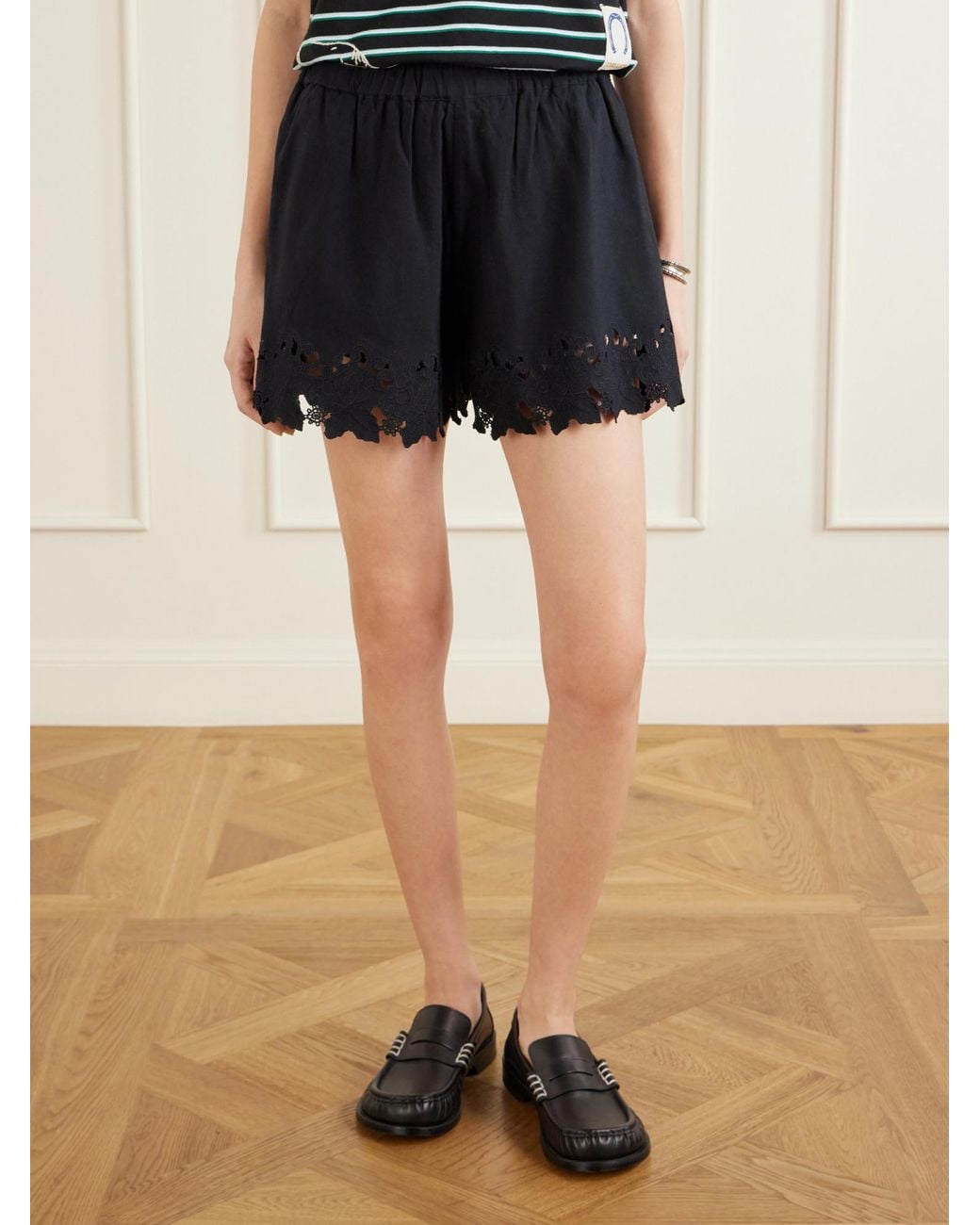 Sea Black Linen-Blend Shorts