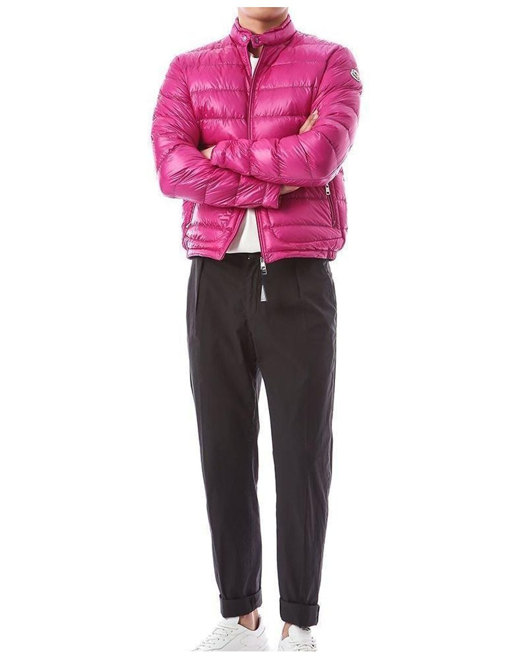 Moncler Pink Acorus Logo Patch Down Jacket for men