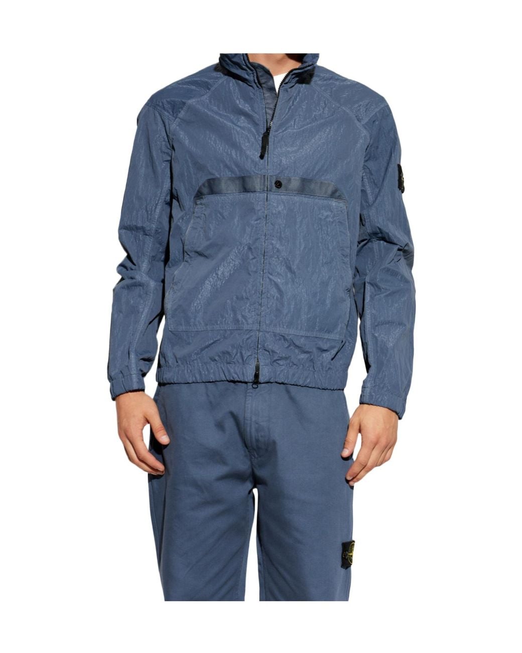 Stone Island Blue Logo Patch Zip-Up Jacket for men