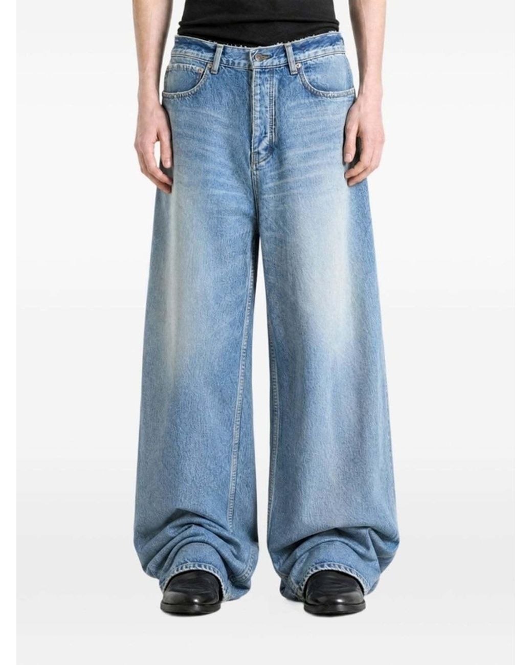 Balenciaga Blue Baggy Distressed Jeans for men