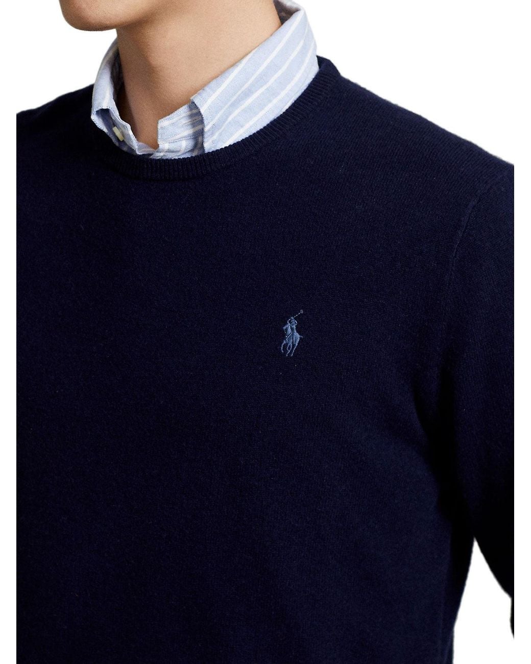 Polo Ralph Lauren Blue Round Collar Long Sleeve Sweater for men