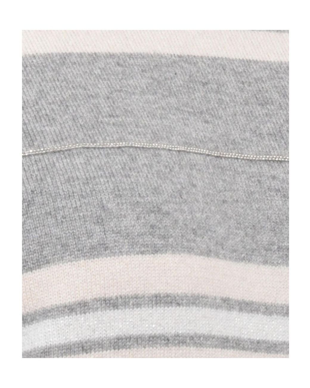 Peserico Gray Striped Crew-Neck Knitted Sweater