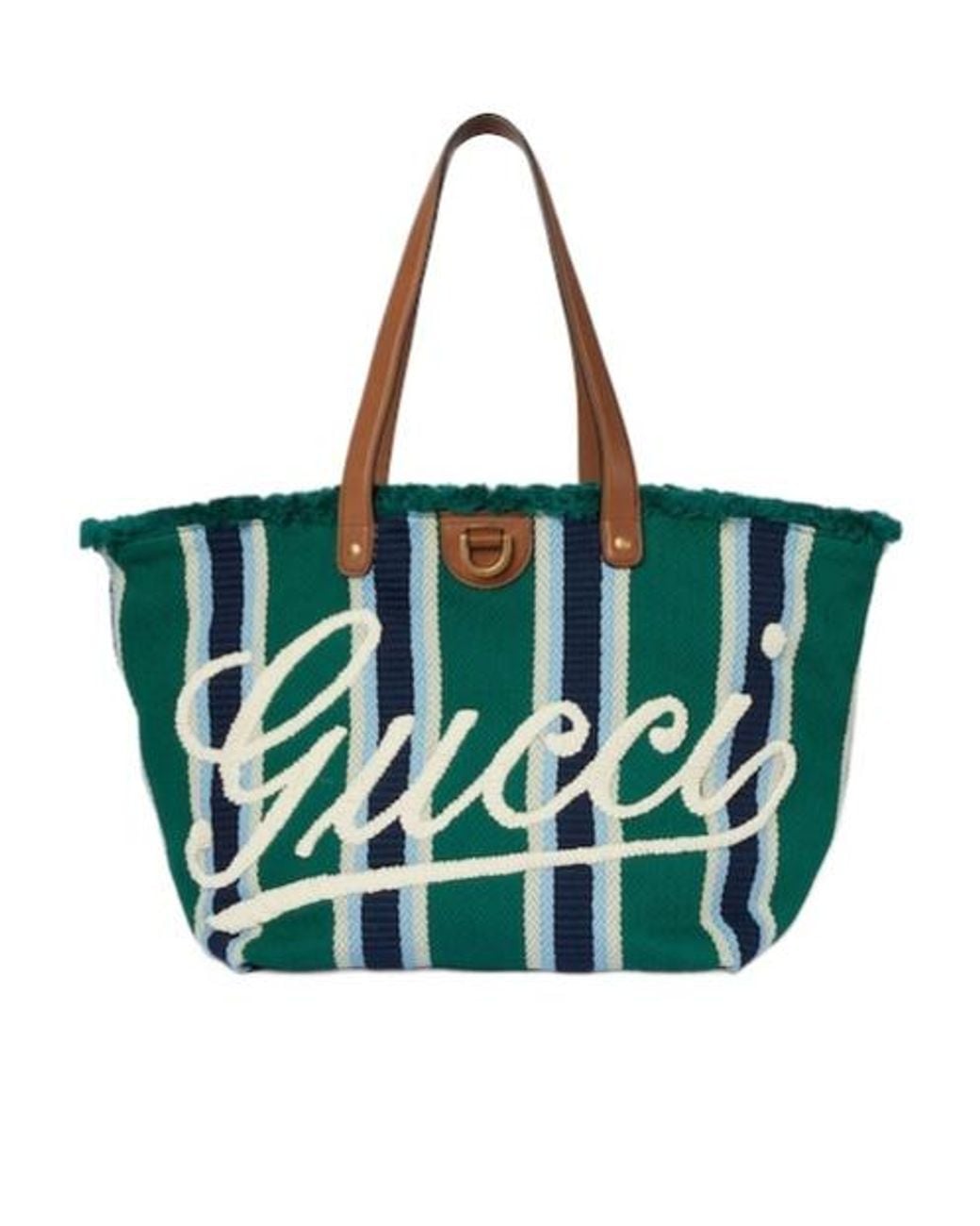 Gucci Green Medium Embroidered Canvas Tote Bag for men
