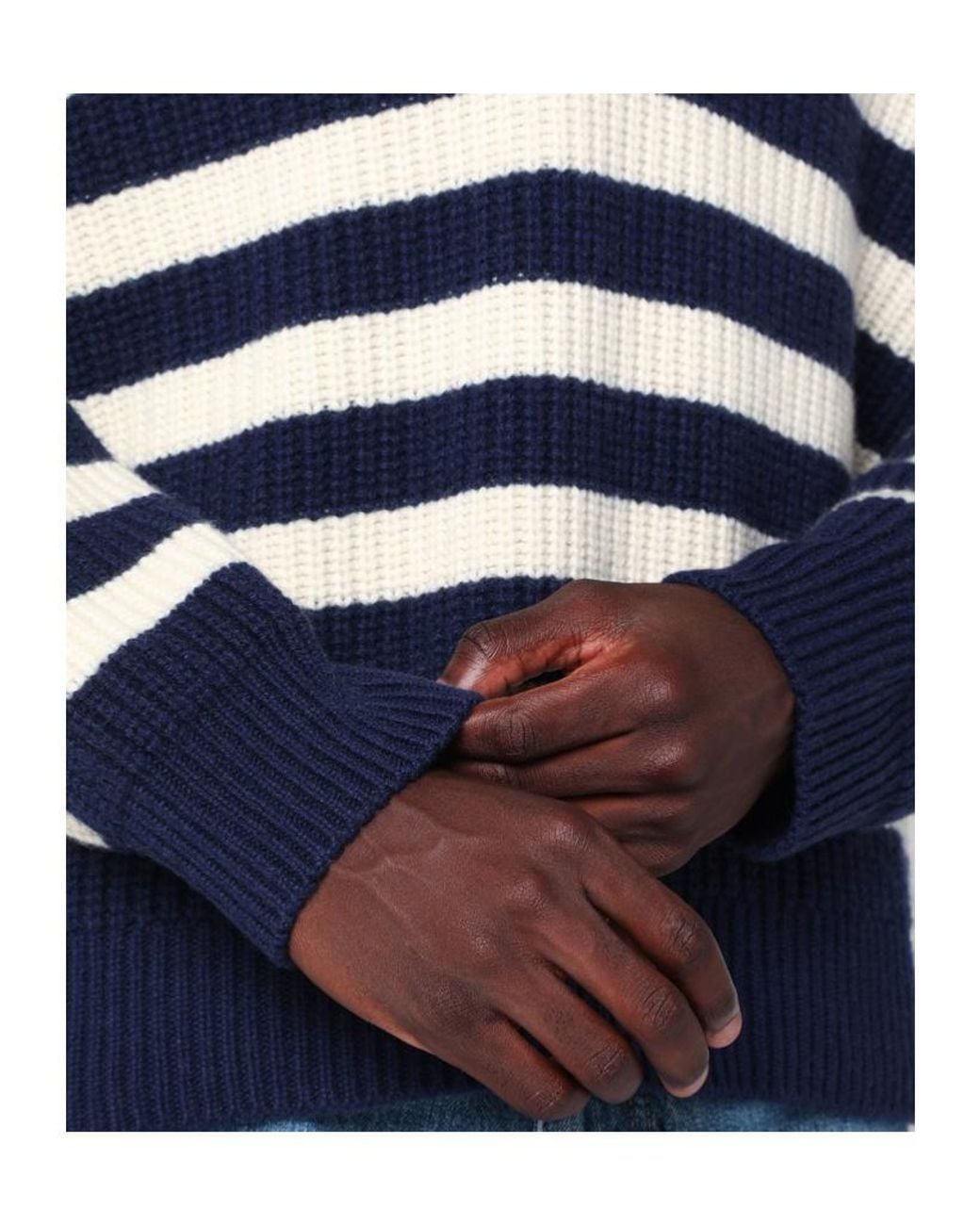 Bottega Veneta Blue V-Neck Striped Polo Jumper for men